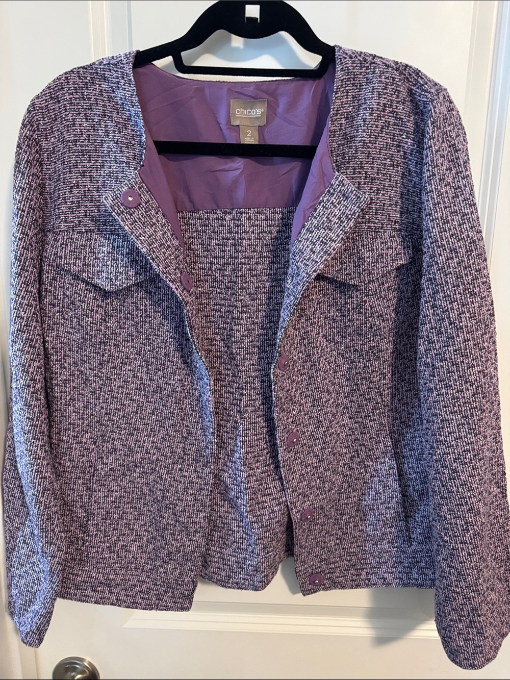 Chico's Lavender Tweed Collarless Blazer Jacket